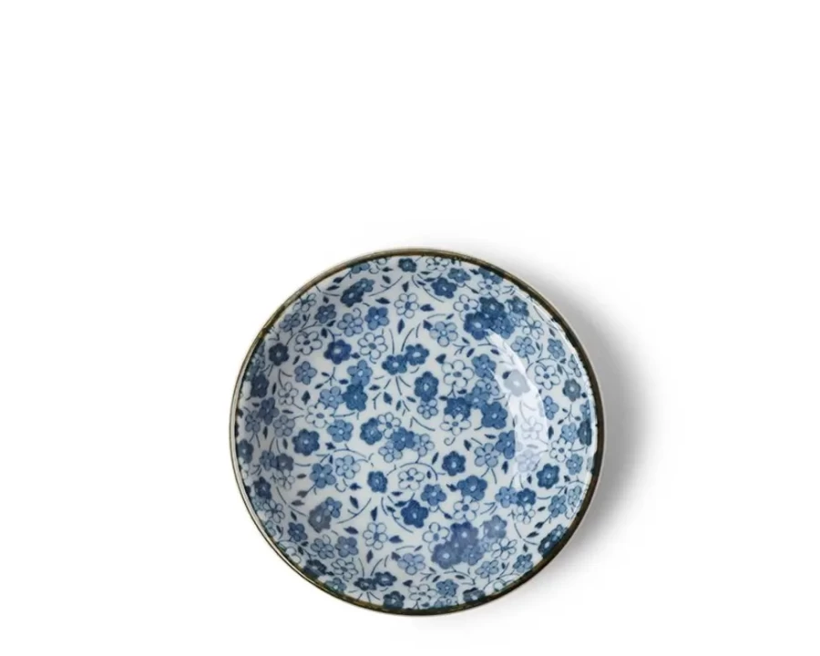 Miya Company Indigo Floral Sauce Dish – Handmade Ceramic Condiment Bowl for Dining Decor