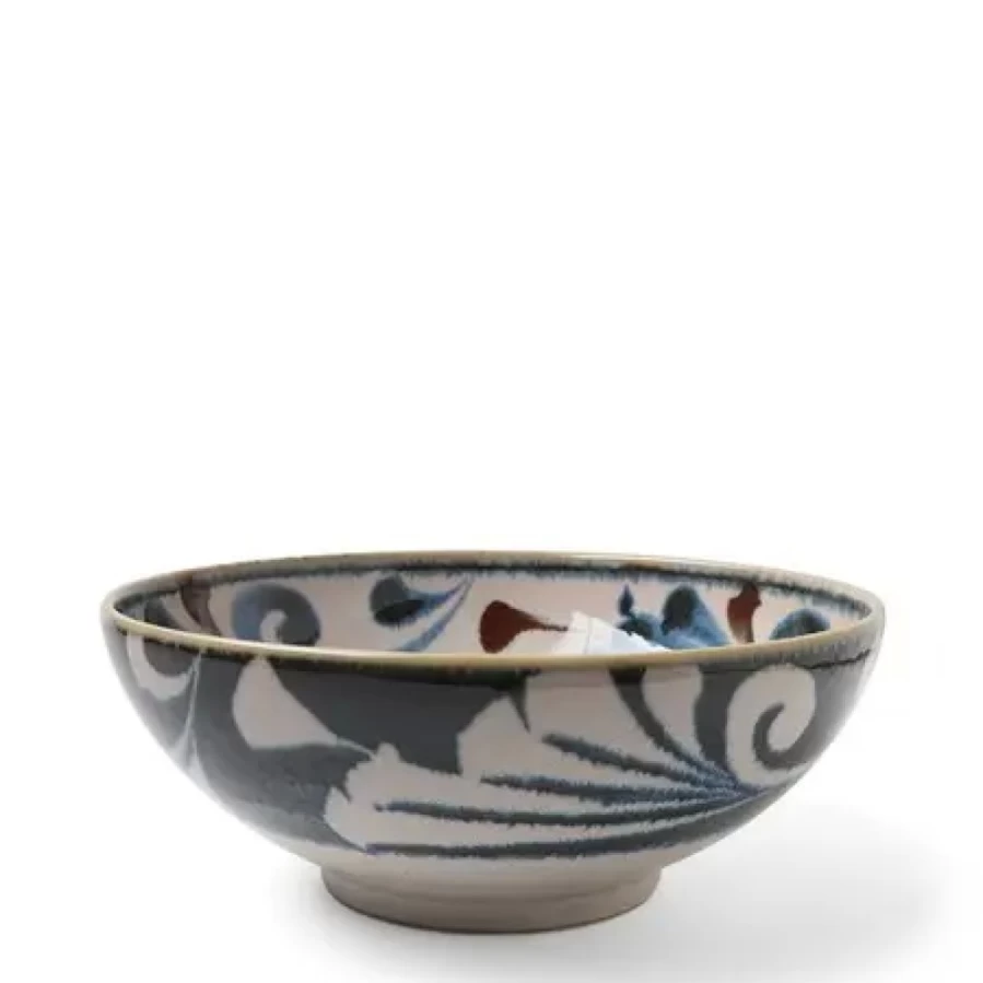 Miya Company Rustic Blue Vines 8.5-Inch Ceramic Shallow Bowl for Home Decor