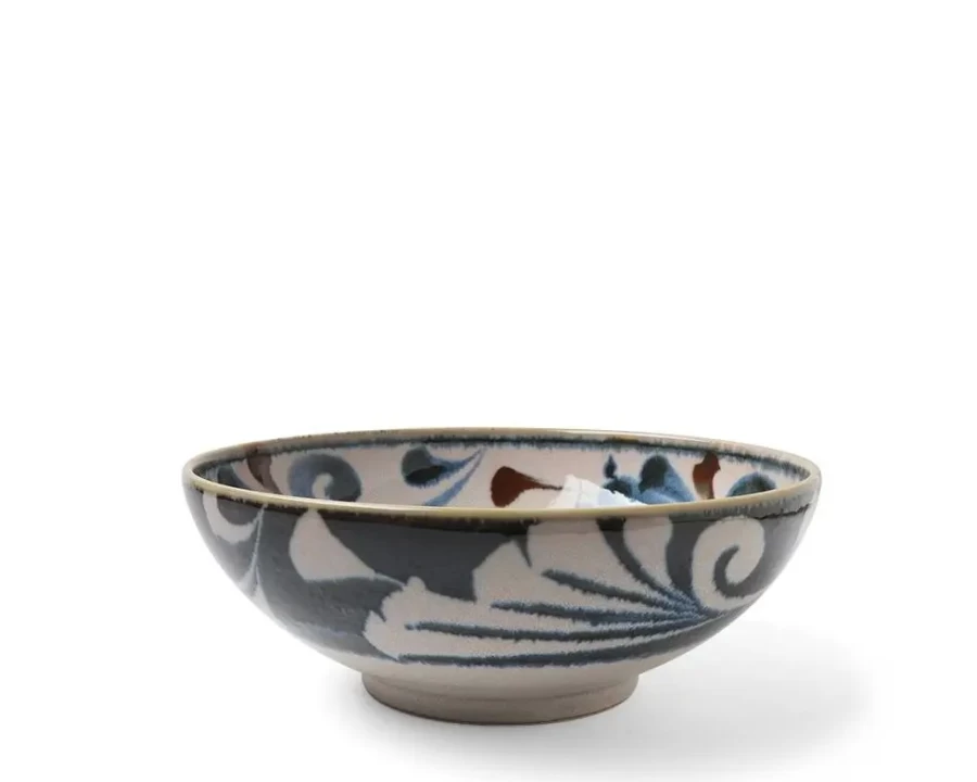 Miya Company Rustic Blue Vines 8.5-Inch Ceramic Shallow Bowl for Home Decor