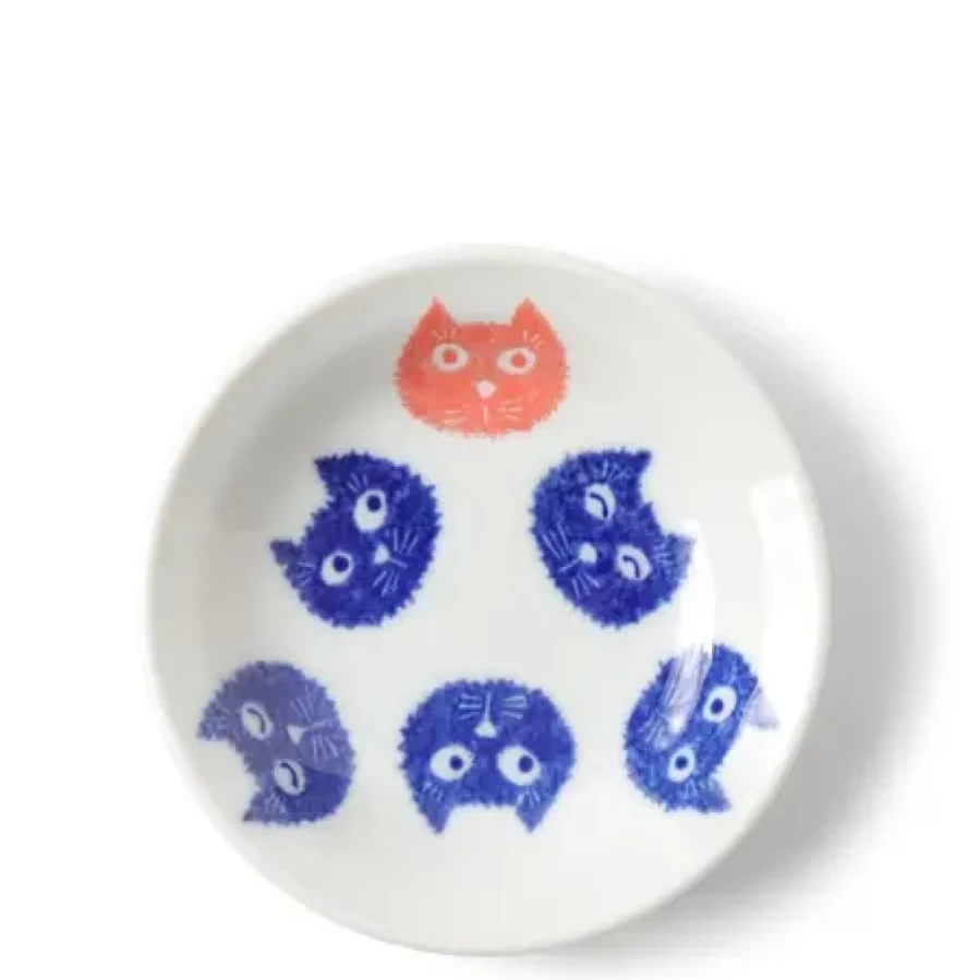 "Miya Company Cute Cat Face Sauce Dish - Ceramic Pet-Themed Condiment Bowl"