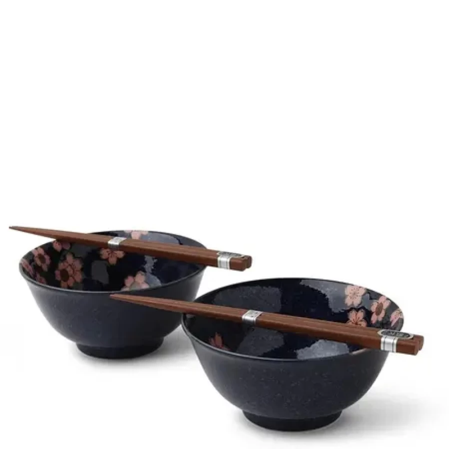 Miya Company Pink Sakura Ceramic Bowl Set - 5.75 Inch Japanese Cherry Blossom Dessert Bowls, Set of 2