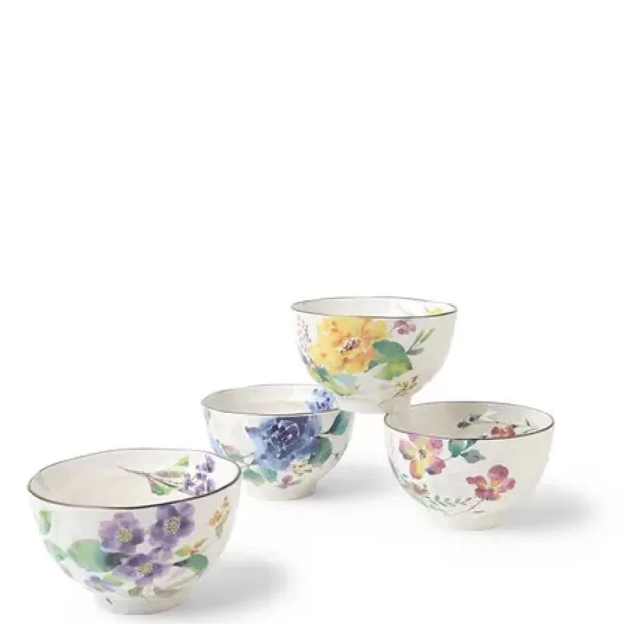 Miya Company Floral Spring Rice Bowl Set - Ceramic Dinnerware for Modern Dining