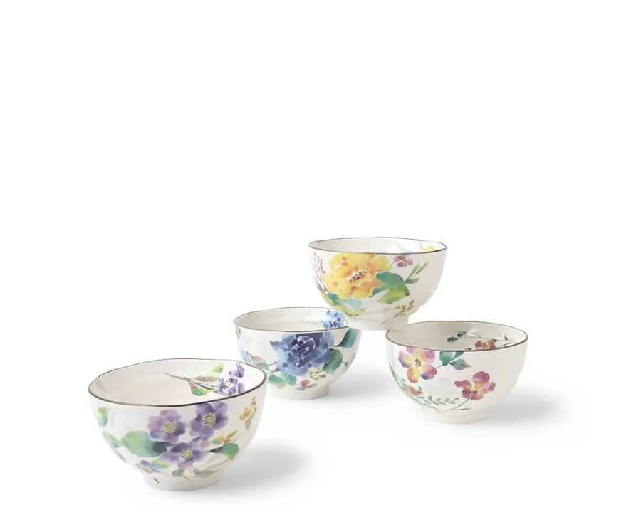 Miya Company Floral Spring Rice Bowl Set - Ceramic Dinnerware for Modern Dining