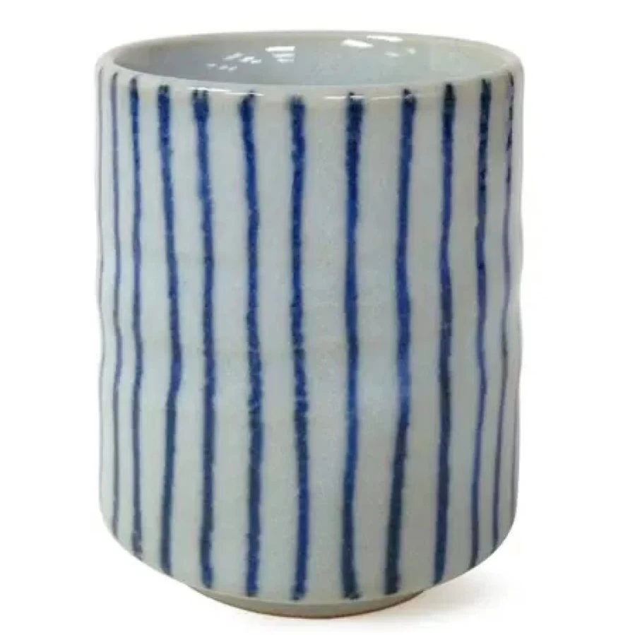 Miya Company Blue Stripes Ceramic Teacup - Handcrafted Tea Cup with Elegant Design, Perfect for Gift & Home Decor