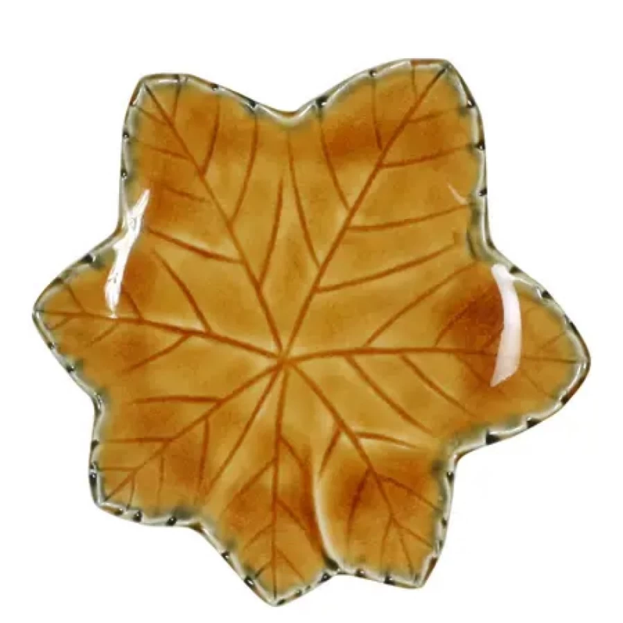 Miya Company 4.75-Inch Brown Leaf Decorative Ceramic Plate for Dining & Display