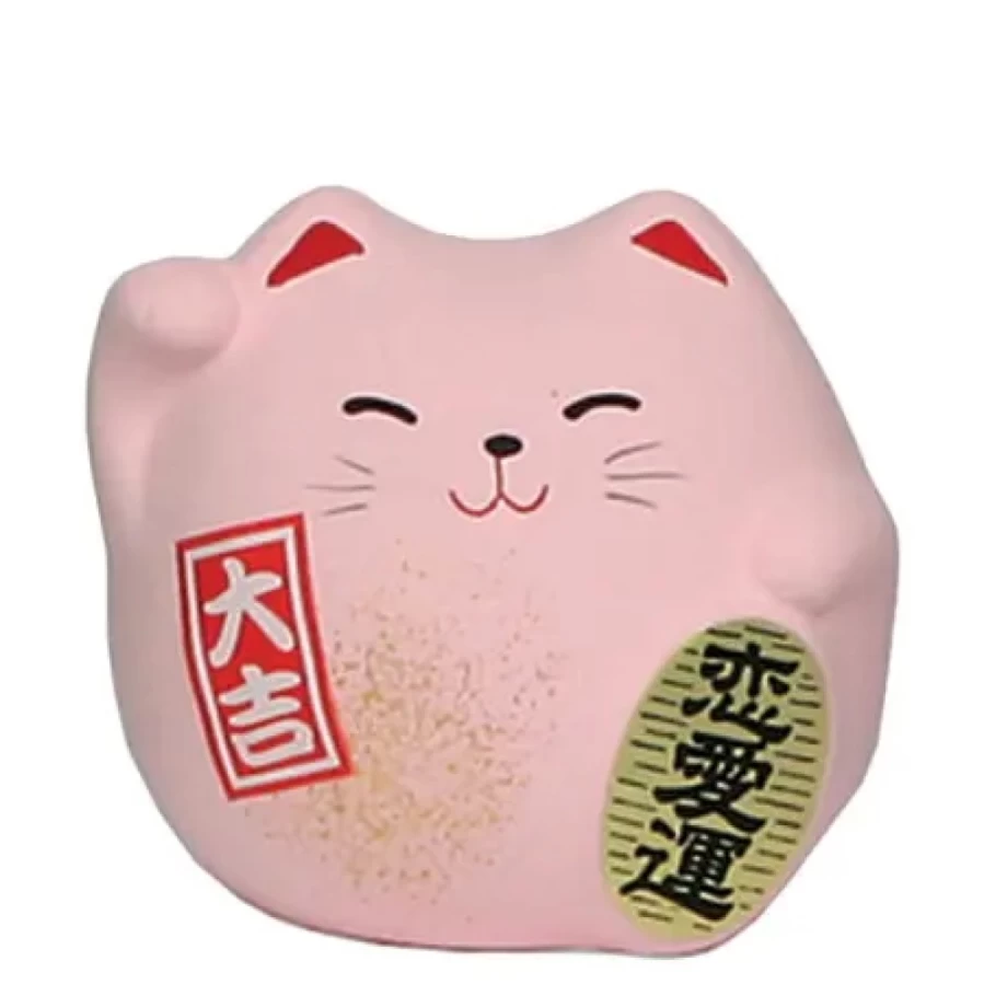 "Lucky Feng Shui Pink Cat Figurine 2.25 Inch - Wealth & Happiness Charm by Miya Company"