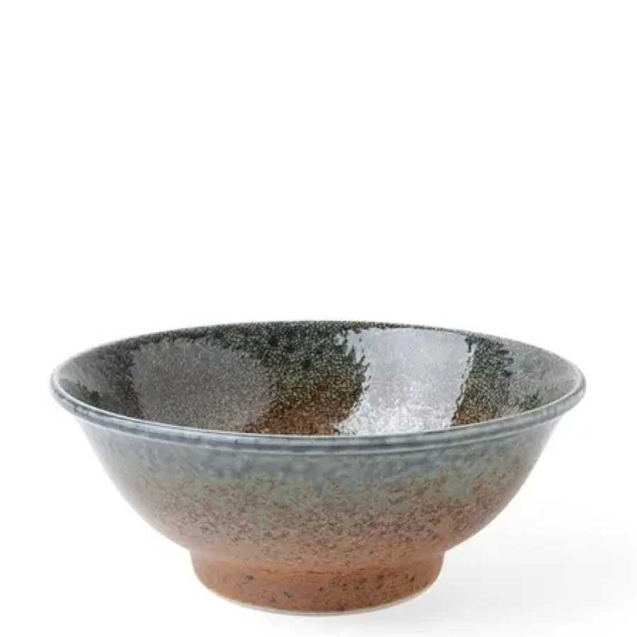 Miya Company Blue Sand Crackle Ceramic Bowl 8.5 Inch Handmade Decorative Serving Dish