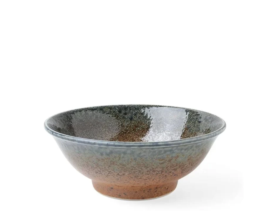 Miya Company Blue Sand Crackle Ceramic Bowl 8.5 Inch Handmade Decorative Serving Dish