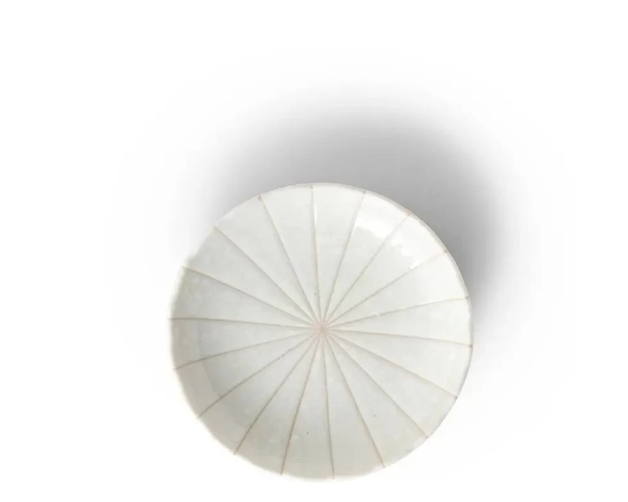 Miya Company Kasa Lines White Ceramic Plate 4.75 Inch Round Dish