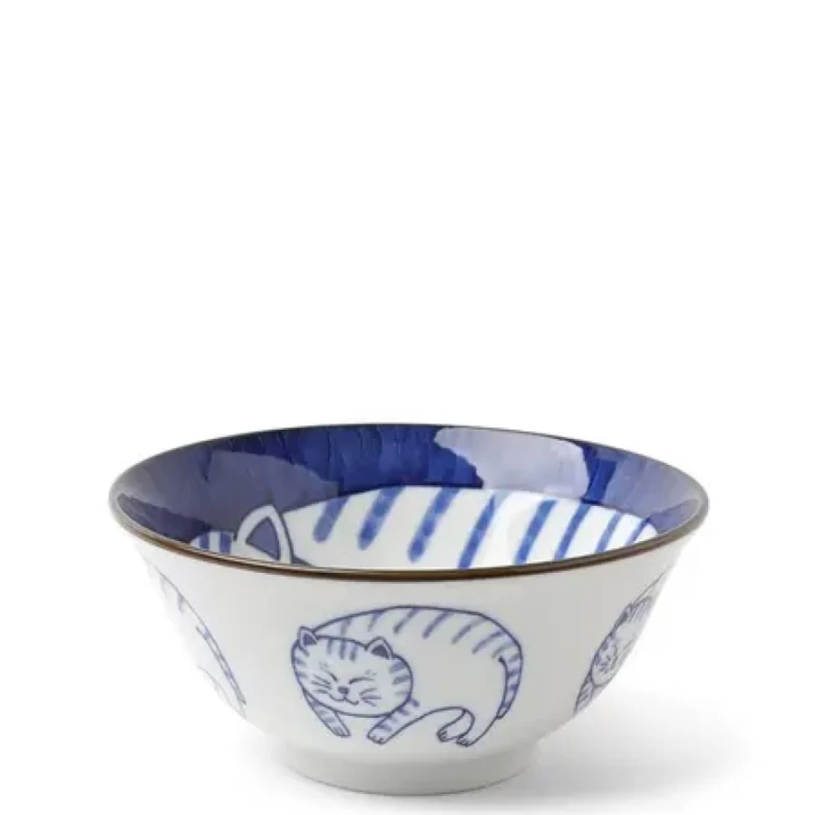 Miya Company Blue and White Ceramic Cat Bowl – 5.75 Inch Pet Food Dish for Cats