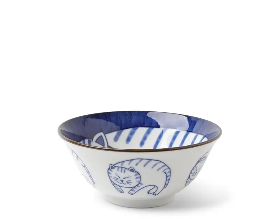 Miya Company Blue and White Ceramic Cat Bowl – 5.75 Inch Pet Food Dish for Cats