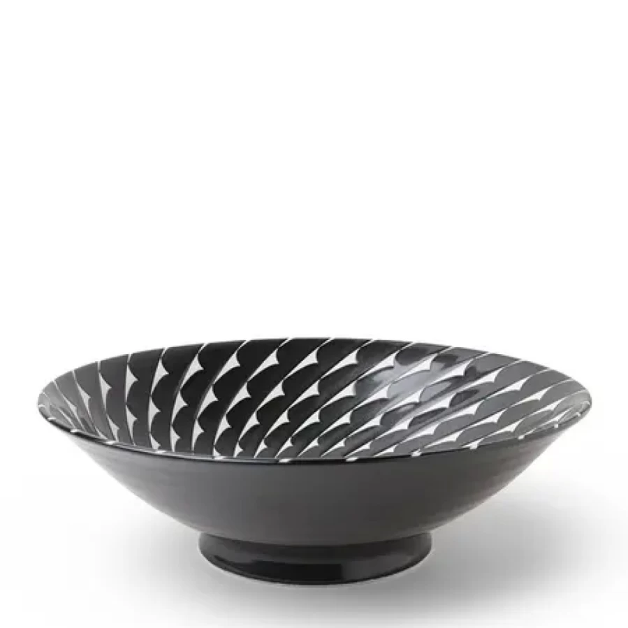 Miya Company 10" Black Choctaw Swirl Ceramic Bowl - Handcrafted Decorative Serving Dish