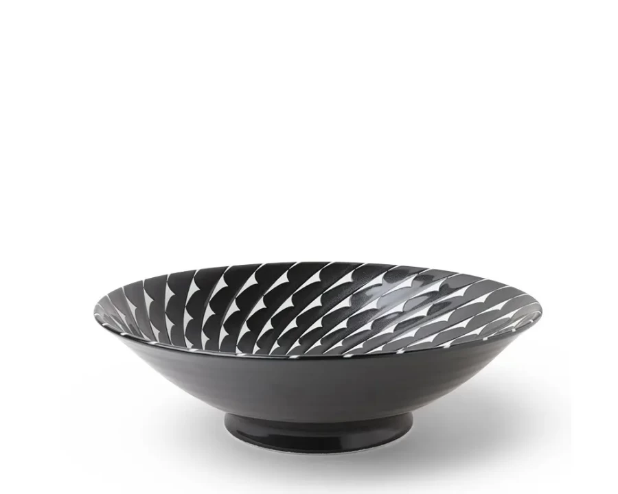 Miya Company 10" Black Choctaw Swirl Ceramic Bowl - Handcrafted Decorative Serving Dish