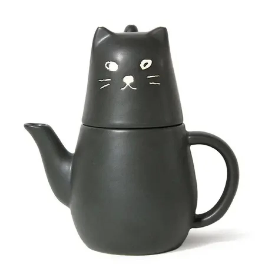 Miya Company Black Cat Themed Ceramic Tea Set - Elegant Japanese Style Gift for Tea Lovers