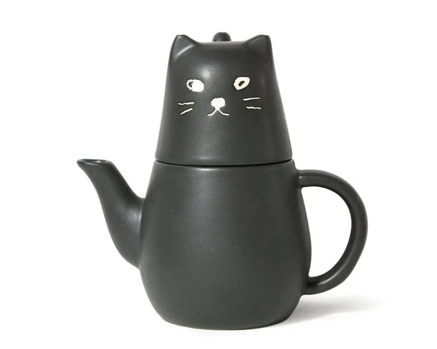 Miya Company Black Cat Themed Ceramic Tea Set - Elegant Japanese Style Gift for Tea Lovers