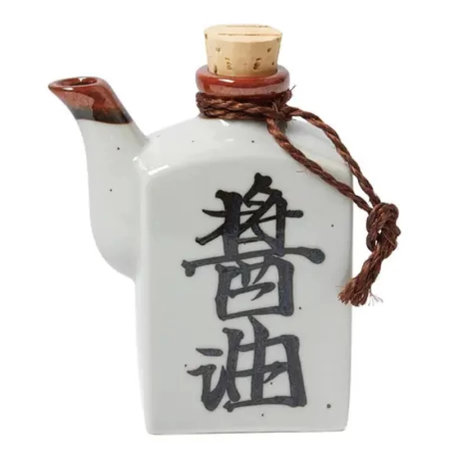 Miya Company White Shoyu 6 Oz Soy Sauce Pot With Cork Stopper - Japanese Seasoning Container