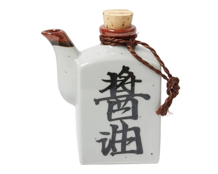 Miya Company White Shoyu 6 Oz Soy Sauce Pot With Cork Stopper - Japanese Seasoning Container