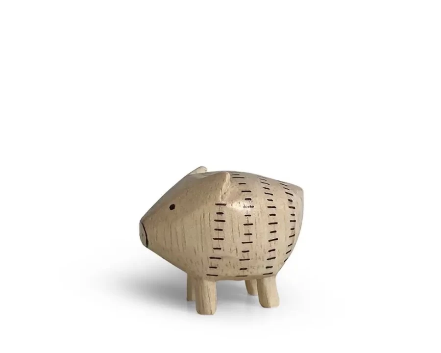 Miya Company Wooden Zodiac Pig Figurine - Handcrafted Animal Sign Collectible by T-Lab
