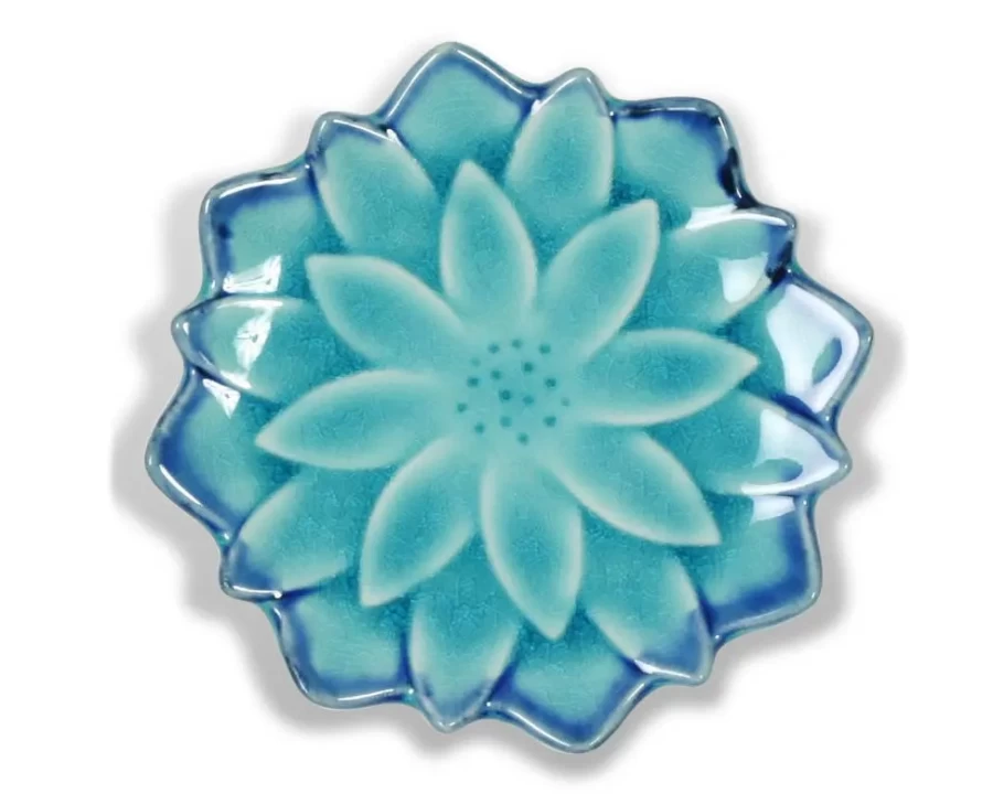 "Turquoise Blue 4.75 Inch Decorative Ceramic Plate by Miya Company – Handcrafted Mum Floral Design"