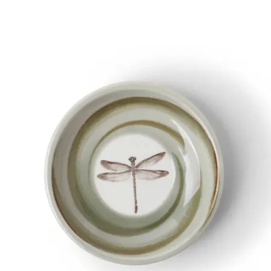 Miya Company 3-3/4" Spiral Dragonfly Sauce Dish - Decorative Ceramic Appetizer Plate for Dining & Entertaining