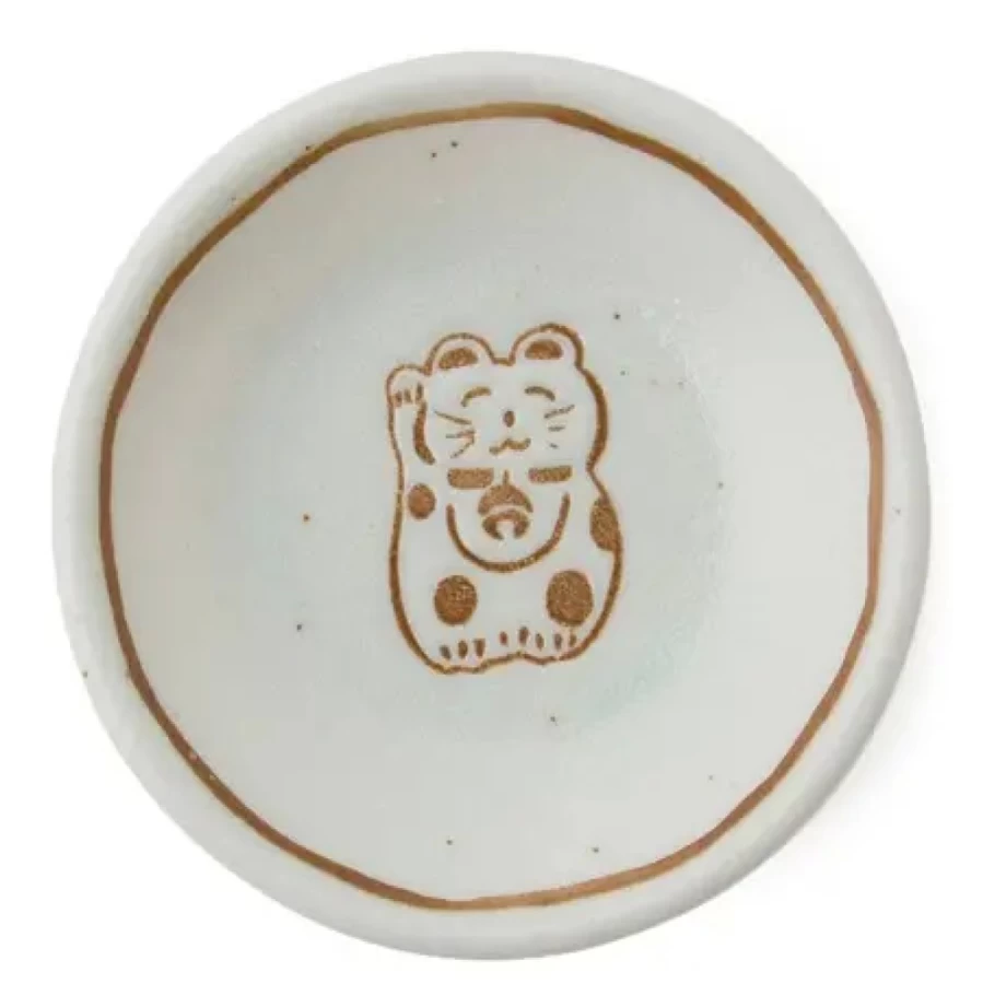 Miya Company 3 Inch Fortune Cat Soy Sauce Dish - Cute Ceramic Sushi Dipping Plate for Asian Cuisine