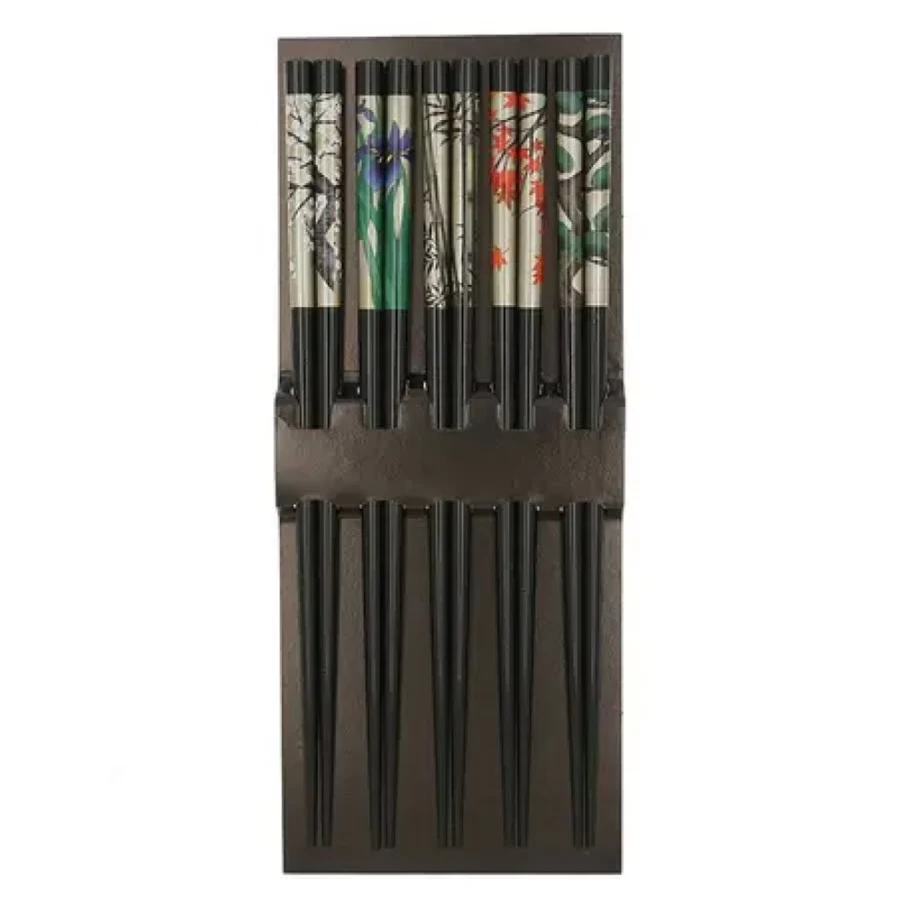 Miya Company Antique Black Byobu Chopsticks Set - Elegant Japanese Dining Utensils