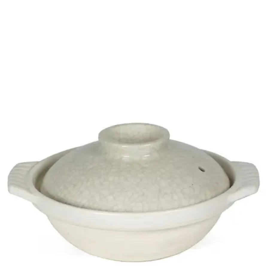 Miya Company Sumi Kannyu White Donabe Casserole Pot, 34 Oz Traditional Japanese Clay Pot for Cooking, Serving, and Hot Pot