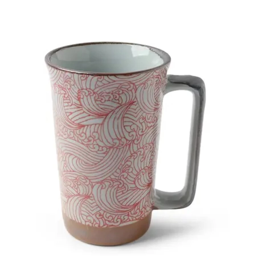"Miya Company Red Wave Tall Coffee Mug - 12 Oz Ceramic Cup for Hot & Cold Beverages"