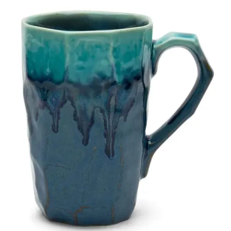 Miya Company Boulder Tall Mug - Ocean Blue Ceramic Coffee Cup with Handle, 16oz
