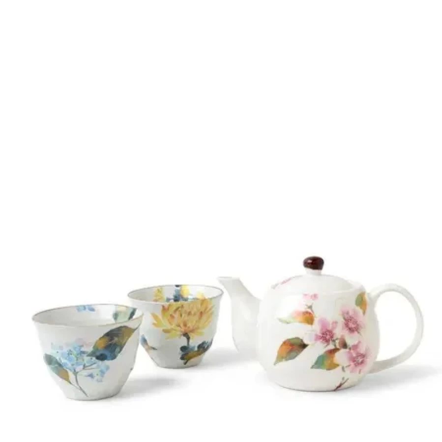 Miya Company Summer Floral Tea Set - Elegant Floral Design Porcelain Tea Cups & Saucer Set for Afternoon Tea