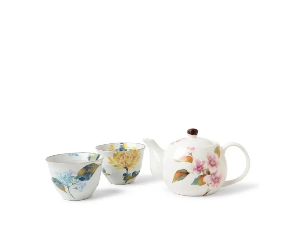 Miya Company Summer Floral Tea Set - Elegant Floral Design Porcelain Tea Cups & Saucer Set for Afternoon Tea