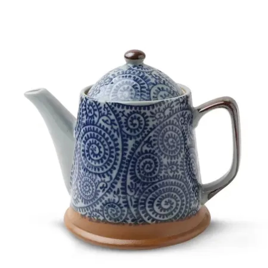 Miya Company Blue Vintage Karakusa Ceramic Tea Pot - Japanese Style Floral Teapot for Traditional Tea Brewing