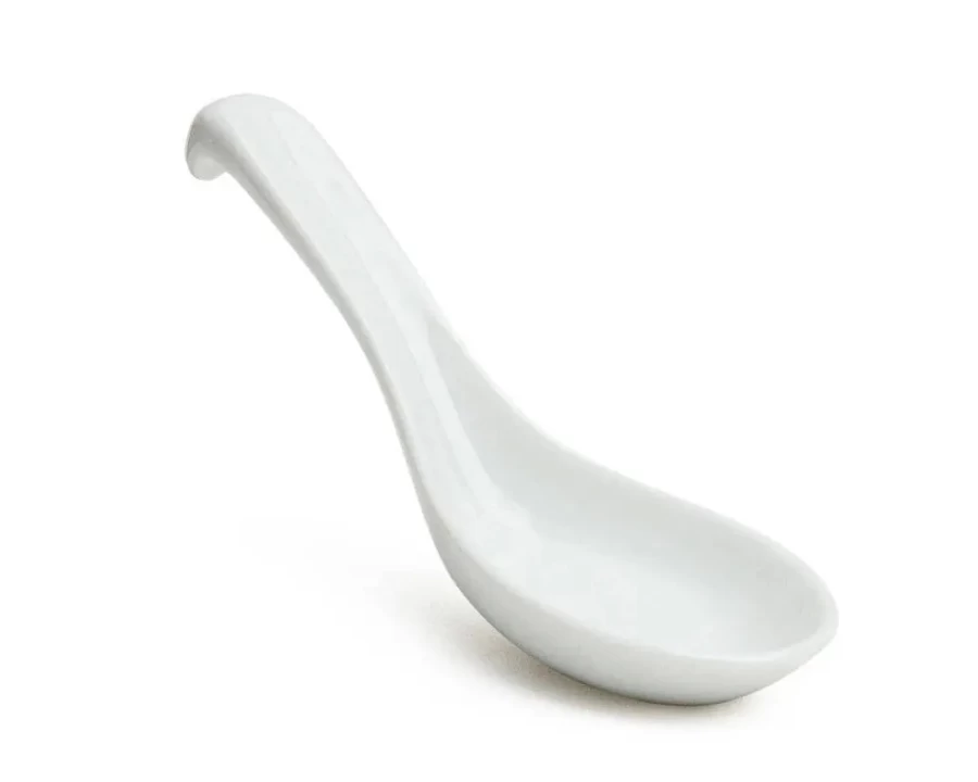 Miya Company Premium White Porcelain Soup Spoon with Stopper - Elegant Dining Essential