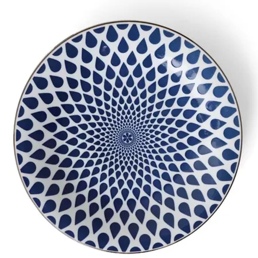 Miya Company Blue and White Rain Design 11-Inch Ceramic Plate