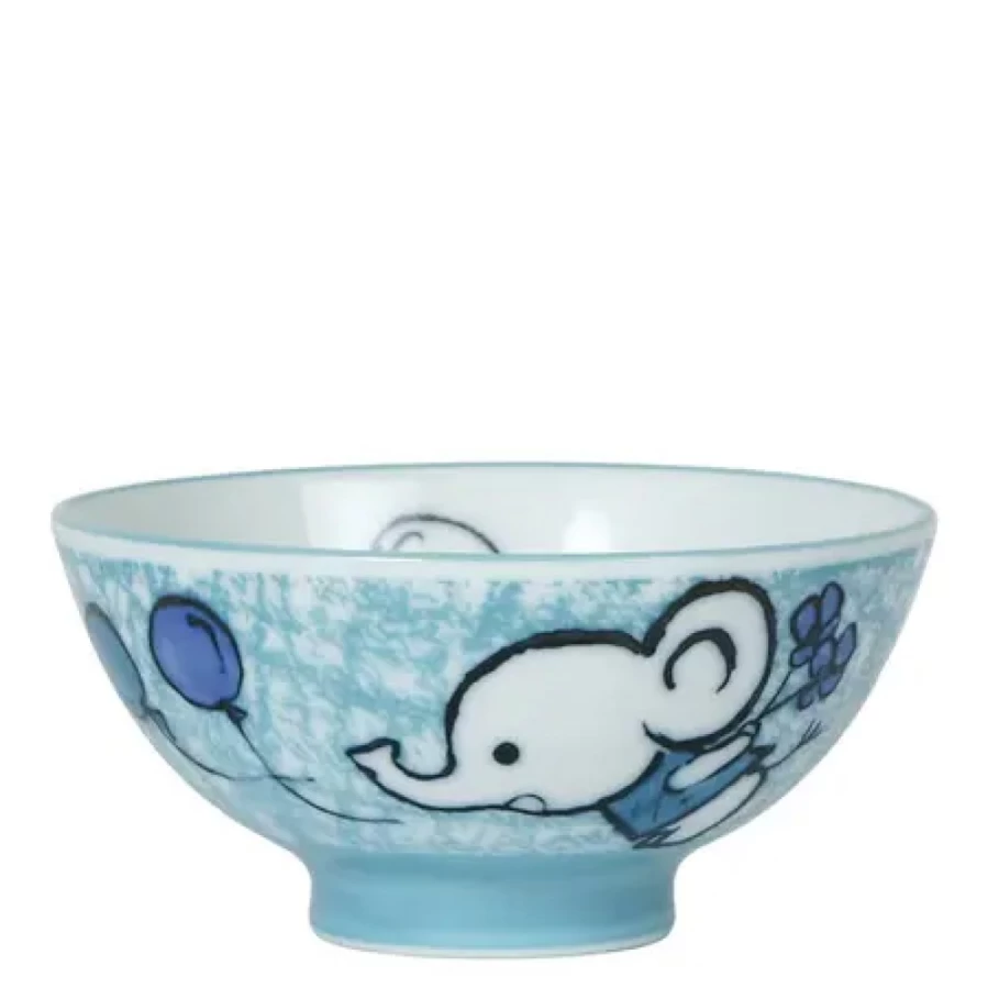 Miya Company 4.5 Inch Elephant Design Ceramic Rice Bowl - Handcrafted Dining Tableware