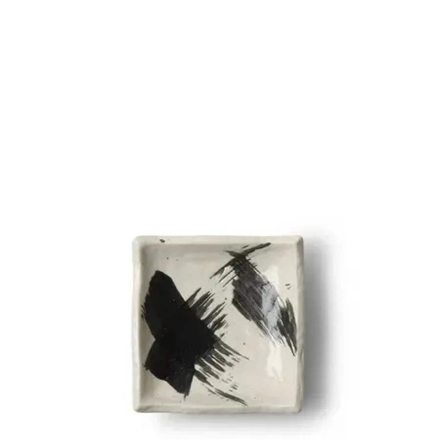 Miya Company Premium Black and White Brush Sauce Dish for Artists - Ceramic Paint Palette with Deep Wells - Ideal for Watercolor, Acrylic & Oil Painting