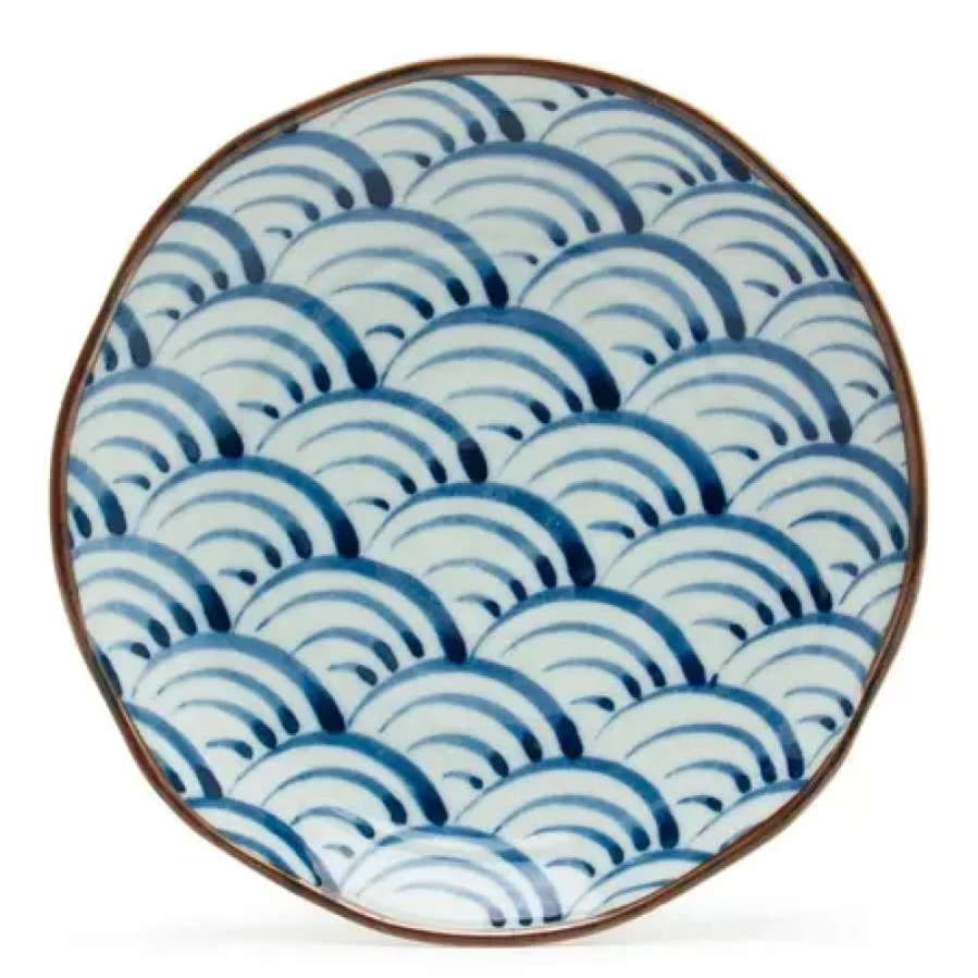 Miya Company Saikai Nami Waves 9 Inch Decorative Plate - Japanese Ocean Style Ceramic Dish