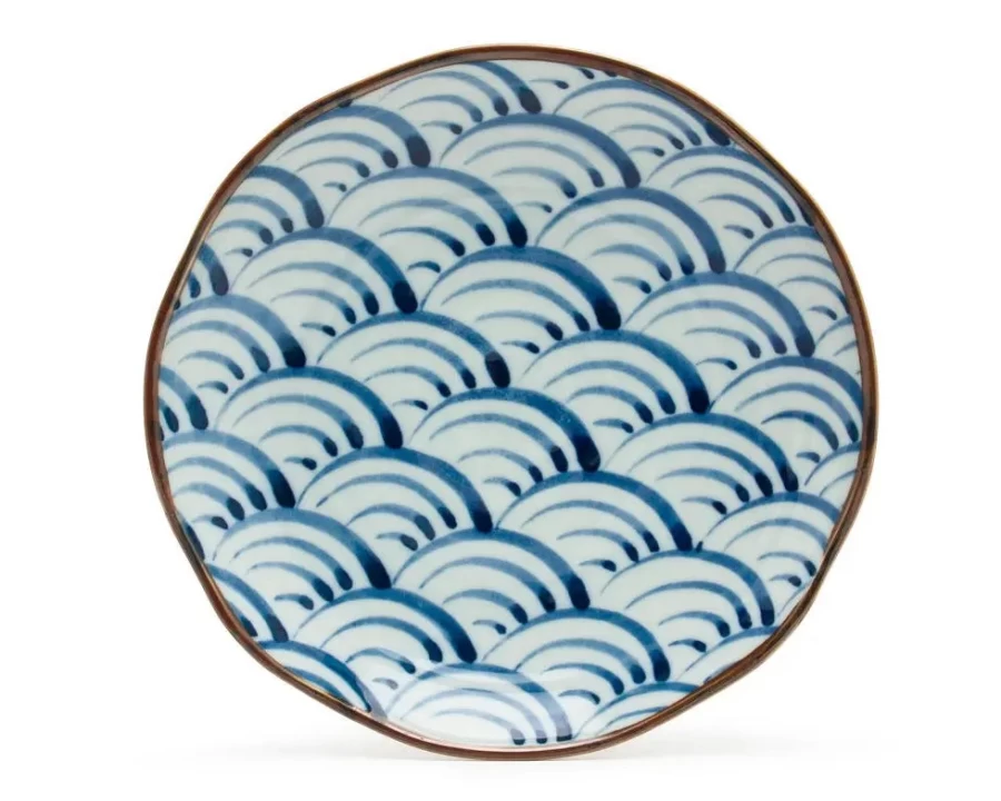 Miya Company Saikai Nami Waves 9 Inch Decorative Plate - Japanese Ocean Style Ceramic Dish