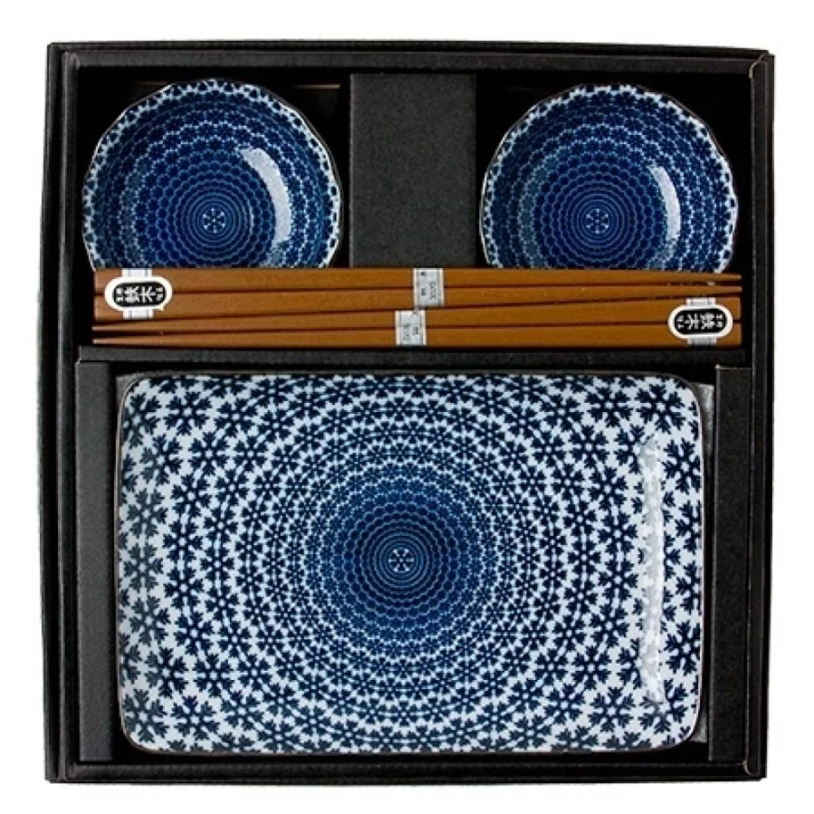Miya Company Blue & White Snow Sushi Set - Elegant Japanese Ceramic Dinnerware for Stylish Dining