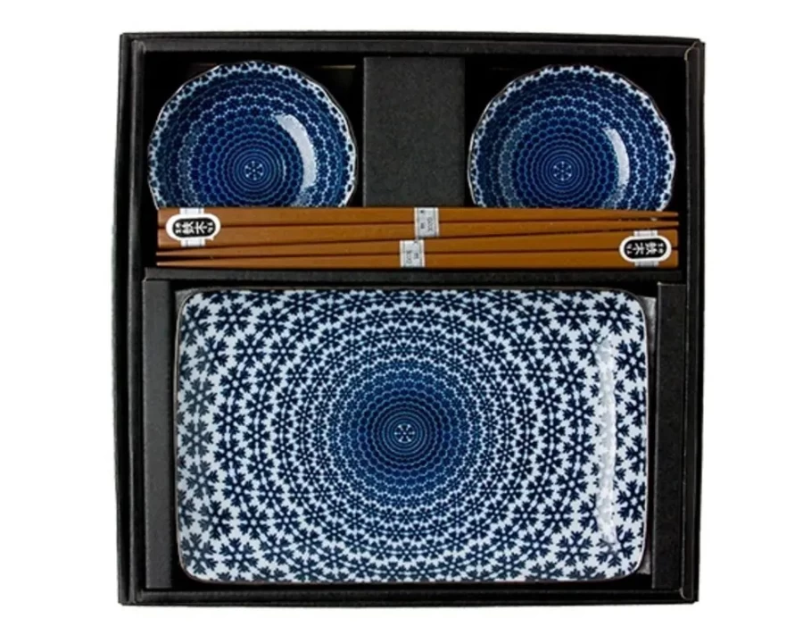 Miya Company Blue & White Snow Sushi Set - Elegant Japanese Ceramic Dinnerware for Stylish Dining