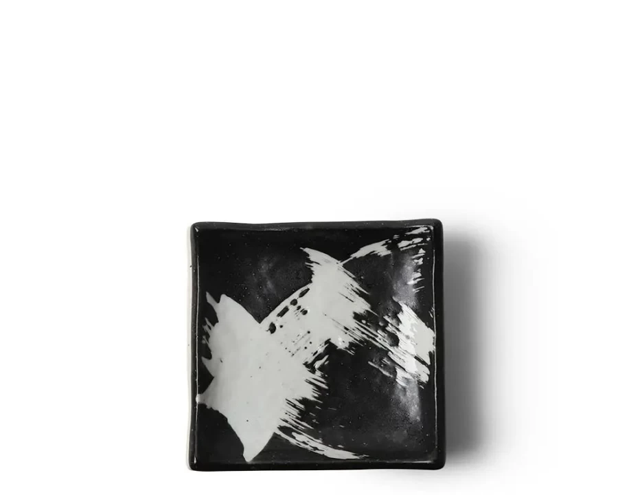 Miya Company Black & White Ceramic Brush Holder Plate - Small Bathroom Organizer