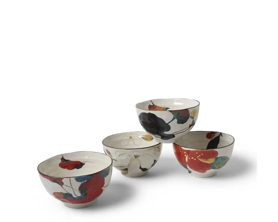 Miya Company Floral Autumn Rice Bowl Set - Elegant Ceramic Dinnerware for Fall Dining