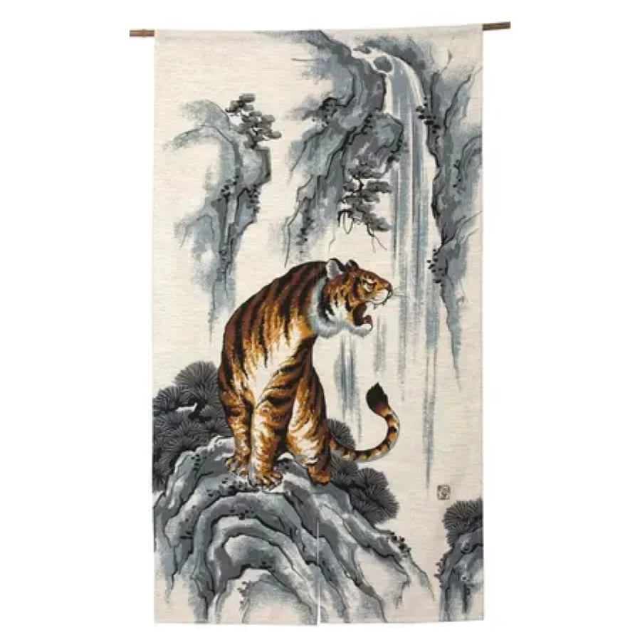 "Tiger Noren Japanese Door Curtain by Miya Company - Traditional Handmade Fabric Partition for Home Decor"