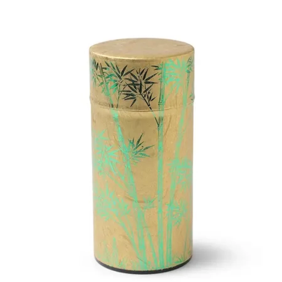 Miya Company Premium Tea Canister with Gold & Green Foil Bamboo Design - Airtight Storage Container