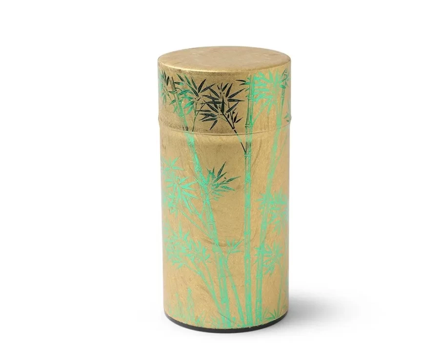 Miya Company Premium Tea Canister with Gold & Green Foil Bamboo Design - Airtight Storage Container