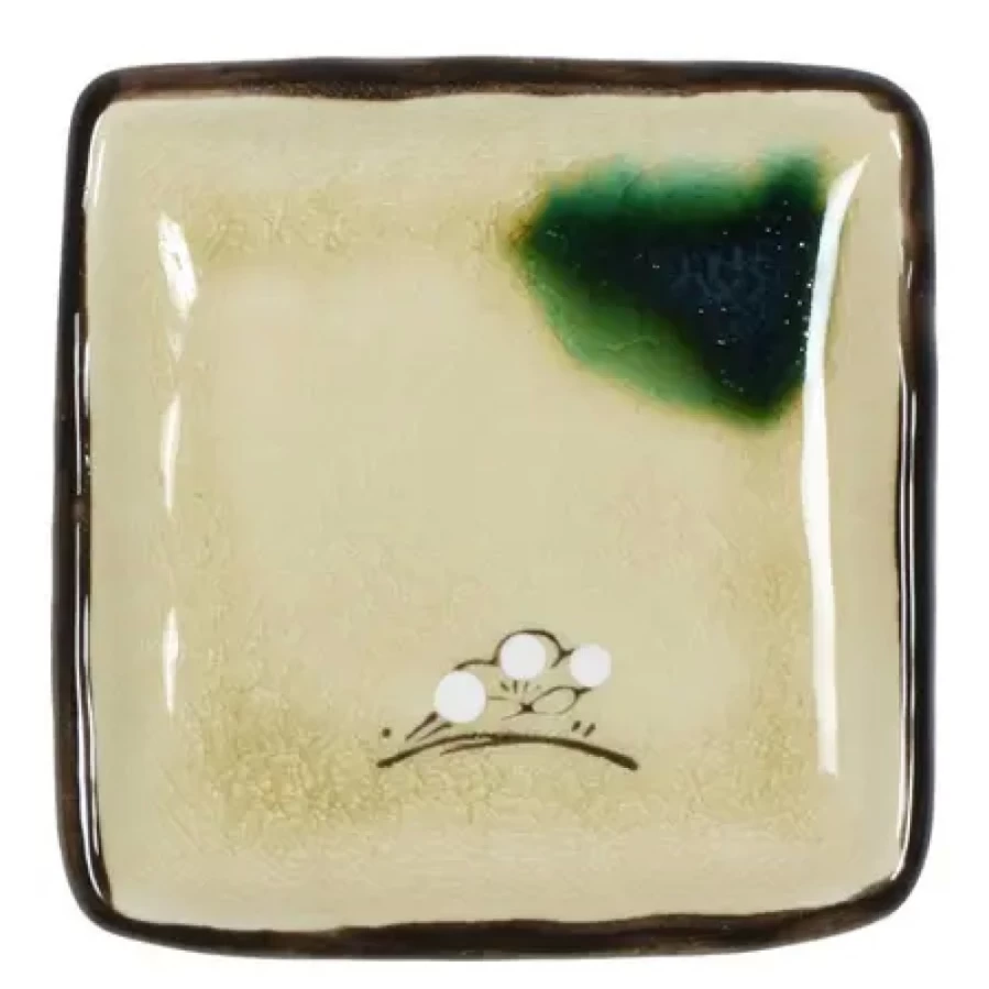 Miya Company 4.5 Inch Square Plum Decorative Plate by Oribe