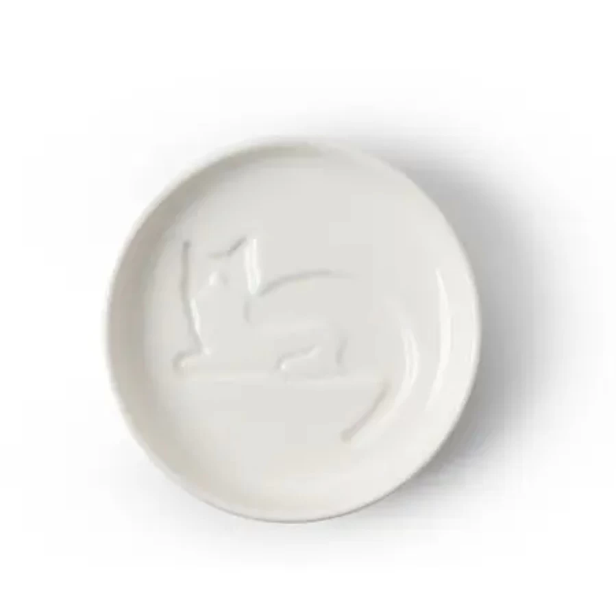 "Miya Company Ceramic Cat Sauce Dish - Elegant Laying Down Feline Design for Condiments"