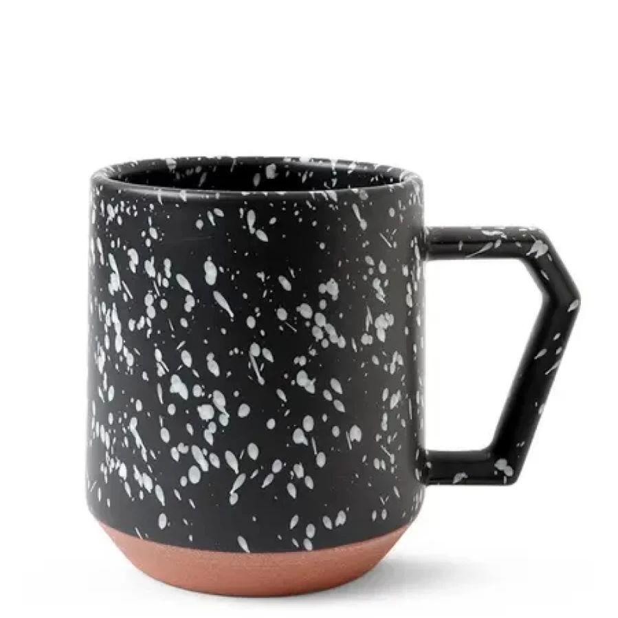 12 Oz Black Splash Design Ceramic Mug by Miya Company - Durable Coffee Cup for Home & Office