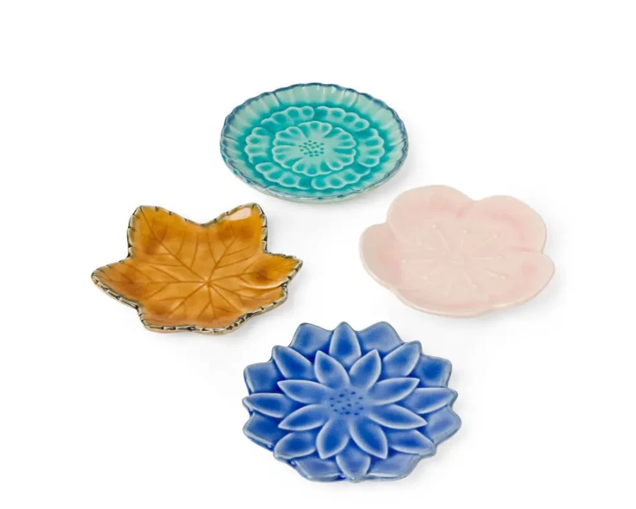 Miya Company 4.75 Inch Floral Leaf Design Decorative Plate Set