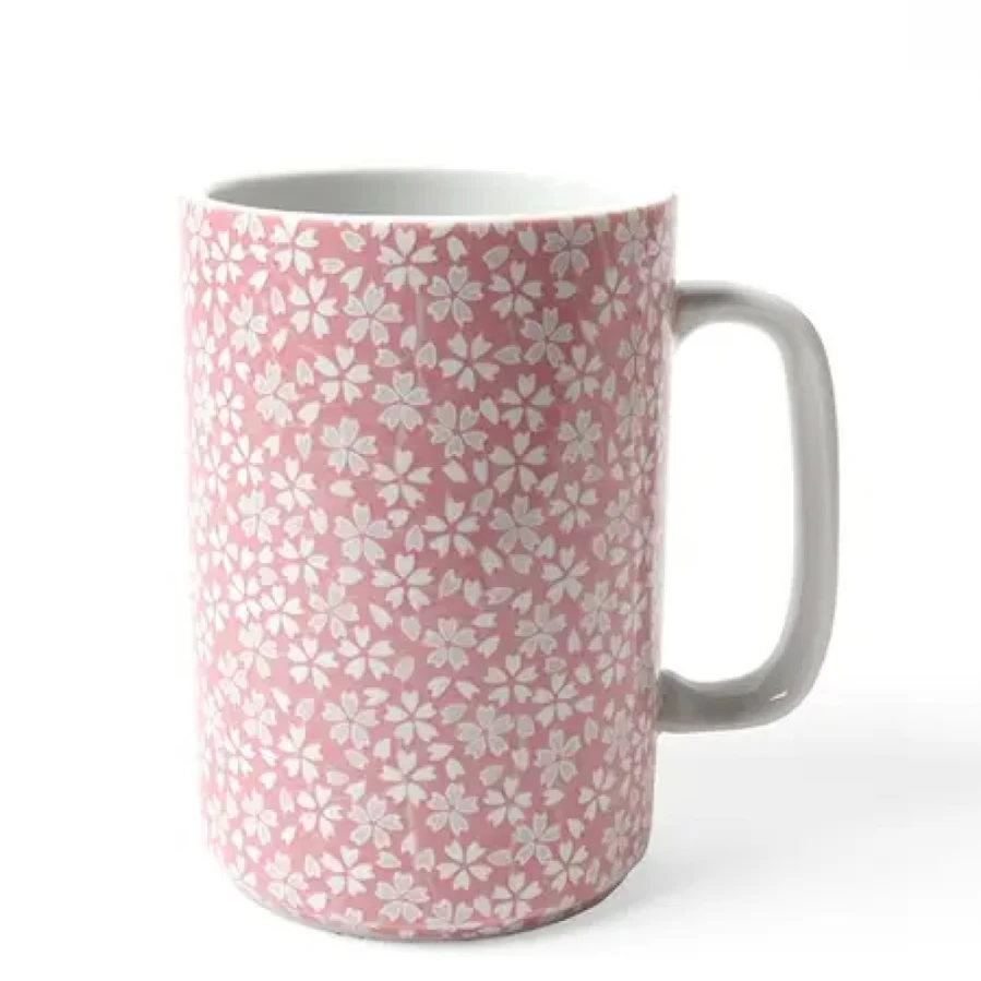 Miya Company 16 Oz Pink Sakura Ceramic Coffee Mug - Japanese Cherry Blossom Design